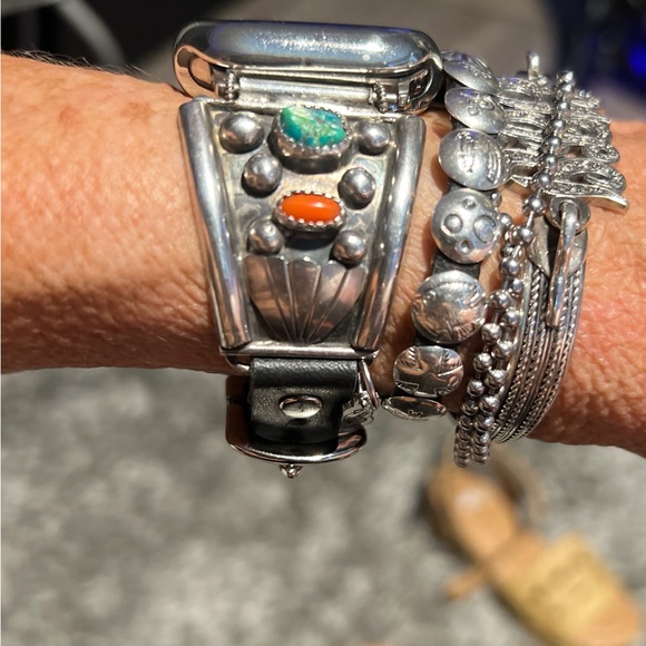 APPLE WATCHBAND/SS/turquoise/coral/Native American - Picture 3 of 6